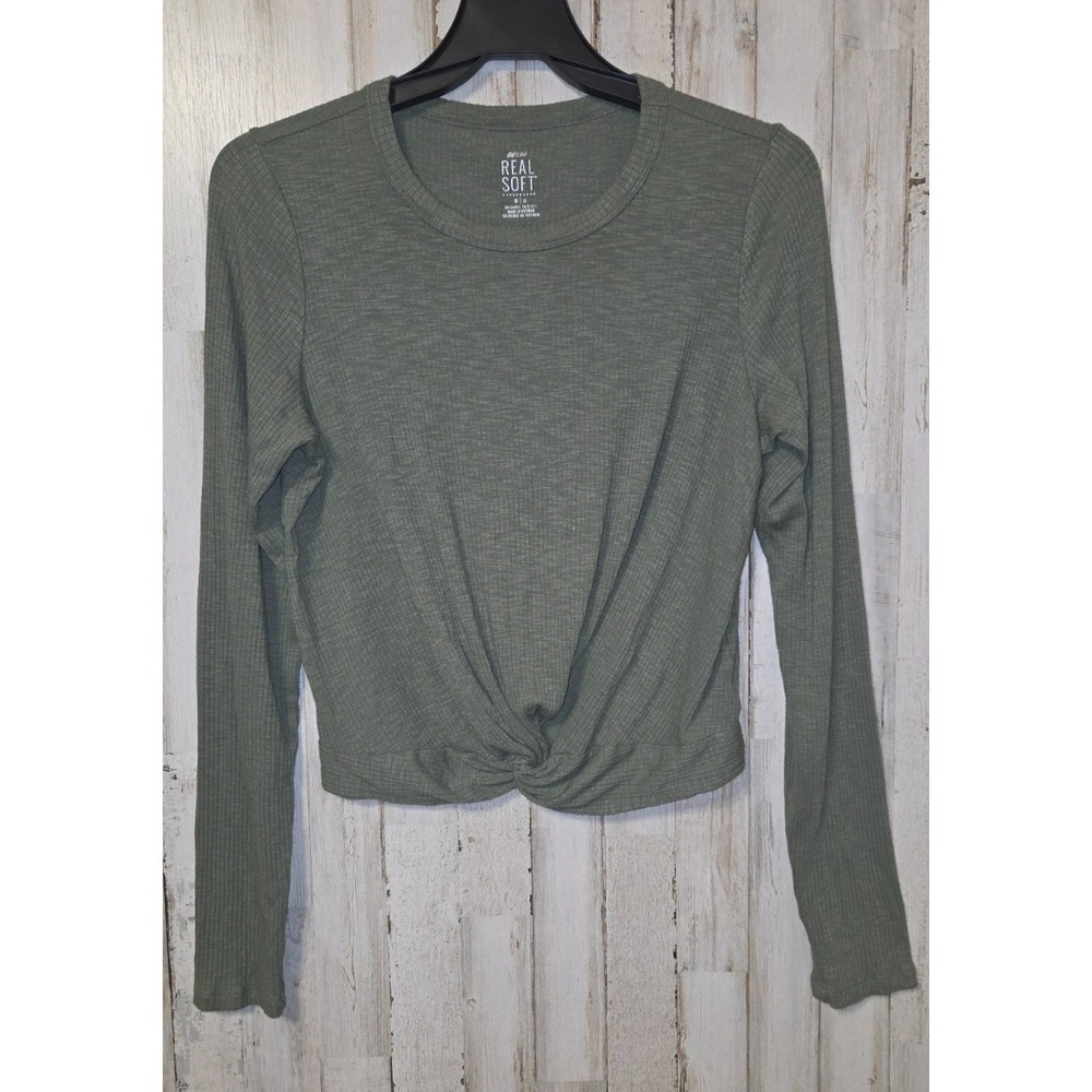 Aerie Real Soft size M Ribbed long sleeve Shirt Top Twist Hem Stretch